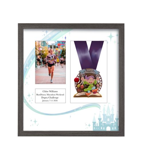 2026 RunDisney Marathon Weekend Dopey Challenge Medal Display Frame: Personalized Solid Wood with Route Map