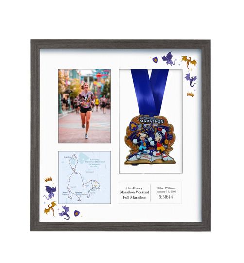 2026 RunDisney Marathon Weekend Full Marathon Medal Display Frame: Personalized Solid Wood with Route Map