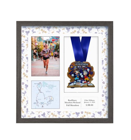 2026 RunDisney Marathon Weekend Full Marathon Medal Display Frame: Personalized Solid Wood with Route Map