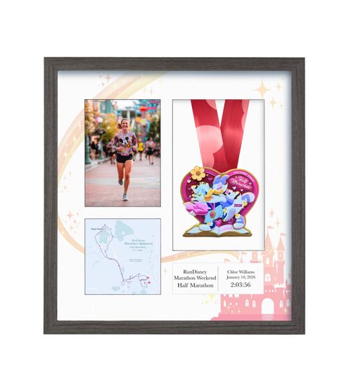 2026 RunDisney Marathon Weekend Half Marathon Medal Display Frame: Personalized Solid Wood with Route Map