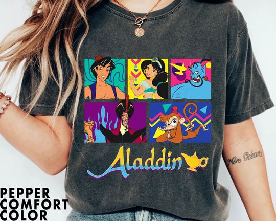Discover Retro Aladdin Group Characters Comfort Colors Shirt, Jasmine Abu Genie Jafar,  Family T-shirt, 2024 Trip, Walt  World