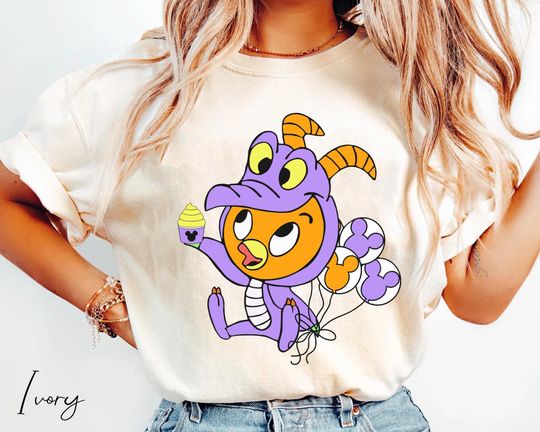 Discover Orange Bird Costume Figment with Dole Whip and Balloon Comfort Colors Shirt, Disney Epcot Center Tee, Epcot Theme Park, Walt Disney World