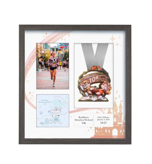 2026 RunDisney Marathon Weekend 10k Medal Display Frame: Personalized Solid Wood with Route Map