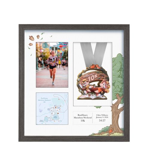 2026 RunDisney Marathon Weekend 10k Medal Display Frame: Personalized Solid Wood with Route Map