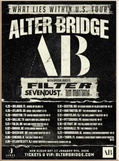 Discover Alter Bridge Announce 2026 US Tour Poster