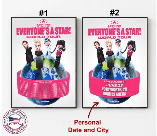 Discover Custom 5 SECONDS OF SUMMER Everyone's A Star World Tour 2026 Poster