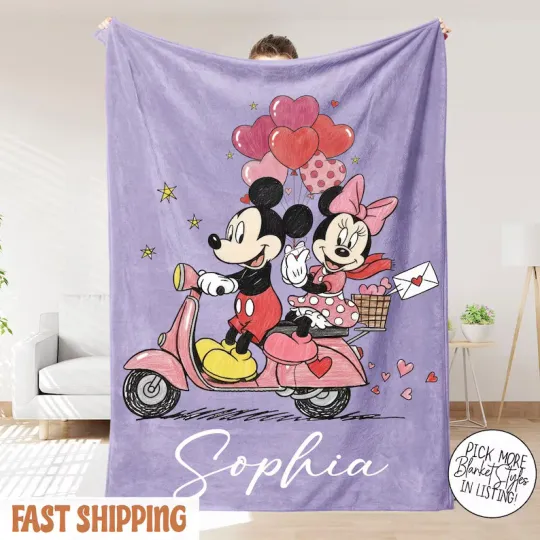 Discover Custom Name Micke And Minie Couple Disney Castle Fleece Blanket#5