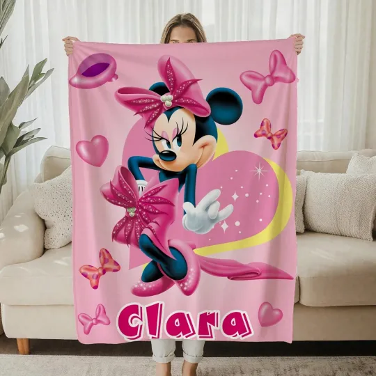 Discover Custom Name Minnie Mouse Fleece Blanket