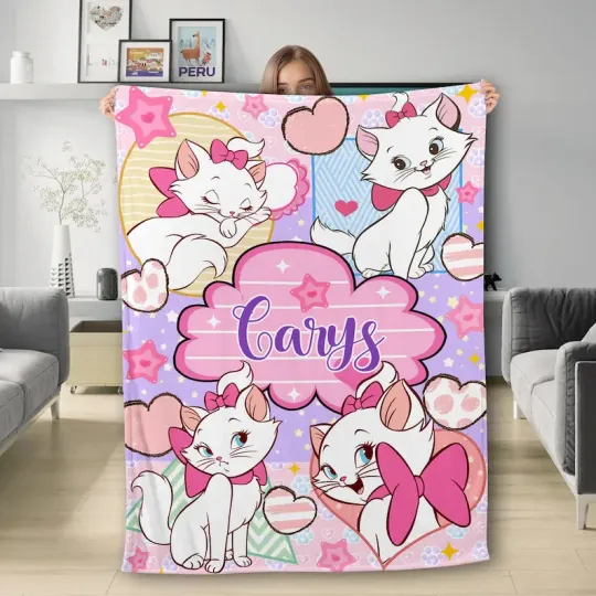 Discover Personalized Cute Cat Blanket, Custom Name Cat Lovers Baby Blanket