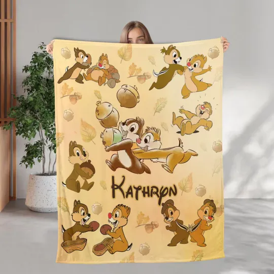 Personalized Watercolor Chip And Dale Blanket, Double Trouble Sibling Brother