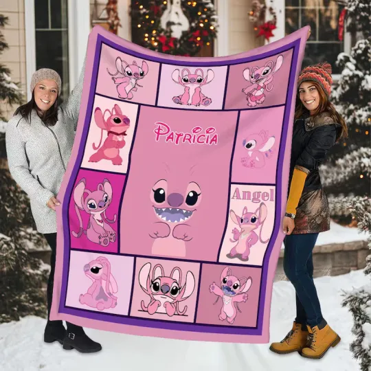 Discover Personalized Angel & Stitch Fleece Blanket: Custom Birthday Gift