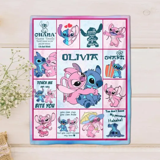 Discover Personalized Stitch Angel Disney Blanket, Custom Name Disney Stitcht