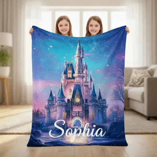 Discover Custom Name Magical Castle Enchanted Kingdom Inspired Fleece Blanket#5