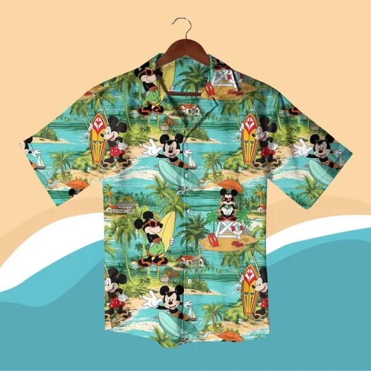 Discover Mickey Mouse Shirt for Men, Surfing Mickey Button Up Shirt, Movie Shirt, Summer Shirt
