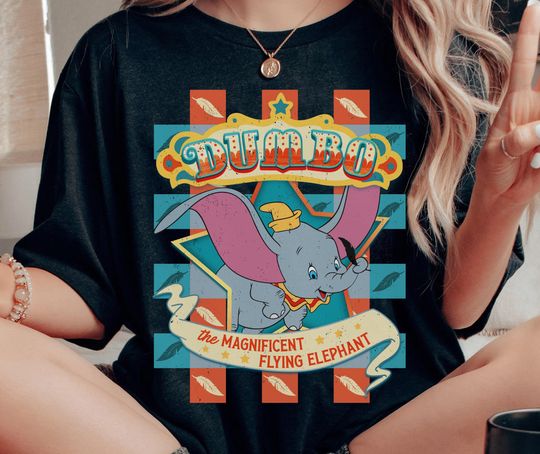 Discover Vintage Checkered Dumbo The Magnificent Flying Elephant Comfort Colors Shirt, Dumbo Disney Washed Tee, Walt Disney World, Disneyland Trip