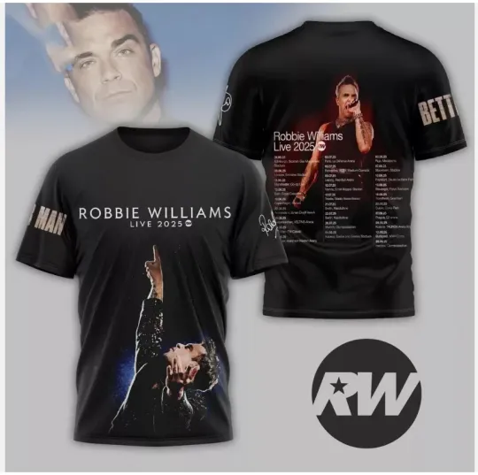 Discover Robbie Williams Live 2025 Signature 3D AOP T Shirt Size S-5XL