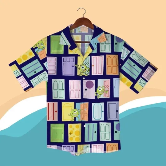 Discover Colorful Halloween Monsters Hawaiian Shirt Mike Wazowski Door Pattern Summer Out