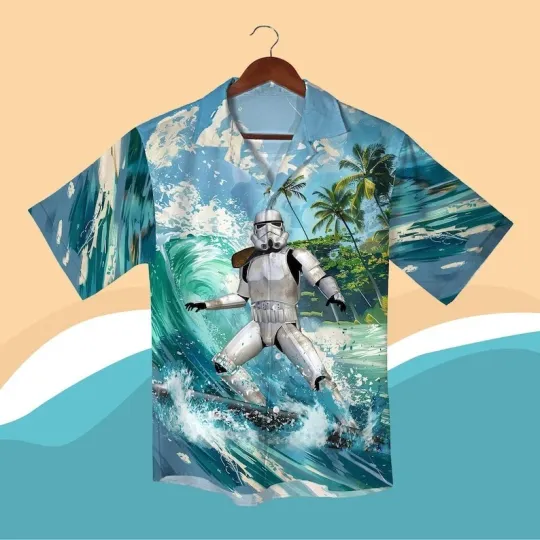 Discover Futuristic Surfing Soldier Hawaiian Shirt Funny Sci-Fi Beach Outfit Tropical Spa
