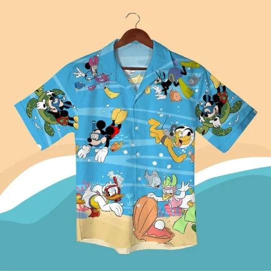 Mickey and Friends Hawaiian Shirt, Mickey Minnie Donald Goofy Beach Outfit