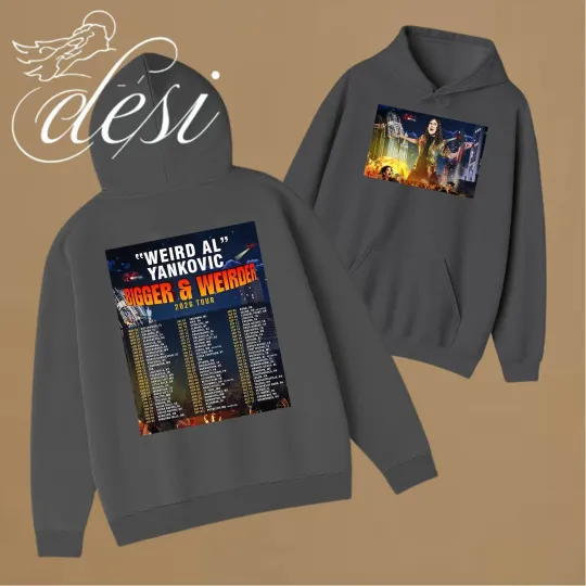 Discover Weird Al Yankovic Bigger And Weirder Tour 2026 Double Sided Hoodie