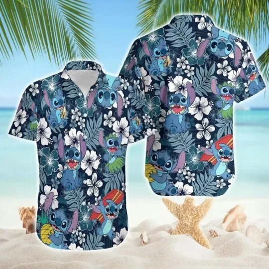 Discover Disneyland Stitch Aloha Floral Hawaiian Shirt, Ohana Mean Family Shirt, Lilo And