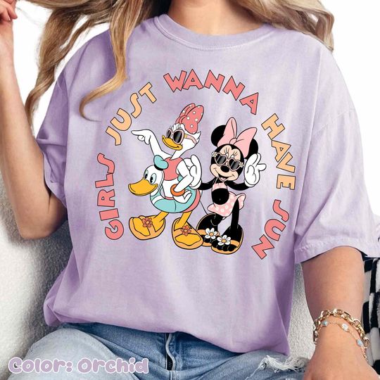 Discover Cute Minnie And Daisy Summer Vibes Shirt, Girls Just Wanna Have Fun Tee, Disney Summer Vacation Shirt, Disneyland Girls Trip Outfit