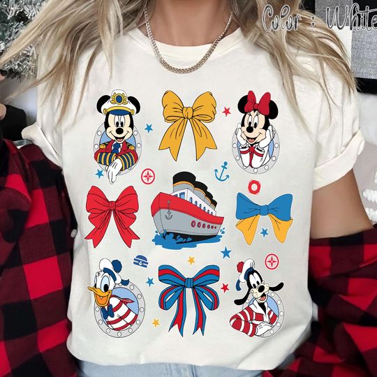 Discover Vintage Disney Cruise Line Coquette Bow Shirt, Mickey And Friends Sailor Tee, Disney Nautical Shirt, Disneyland Family Cruise Trip Outfit