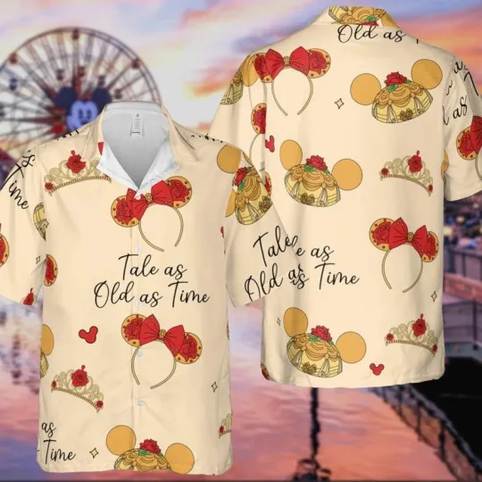 Discover Cute Belle Crown Ears Headband Coquette Bow Hawaiian Shirt, Tale As Old As Time Shirt