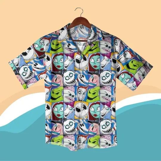 Discover Nightmare Character Hawaiian Shirt, Halloween Christmas Cartoon Hawaiian Shirt