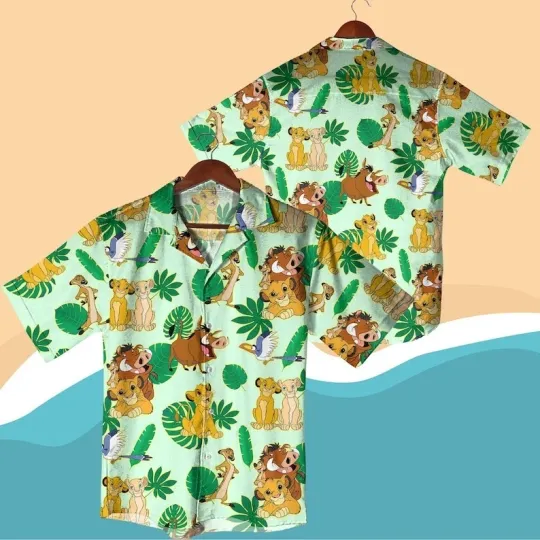 Cartoon Hawaiian Shirt, Simba, Nala, Timon & Pumbaa Hawaiian Shirt
