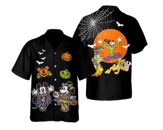 Discover Disney Halloween Mickey And Minnie Hawaiian Shirt, Mickey Skeleton Hawaiian Shirt