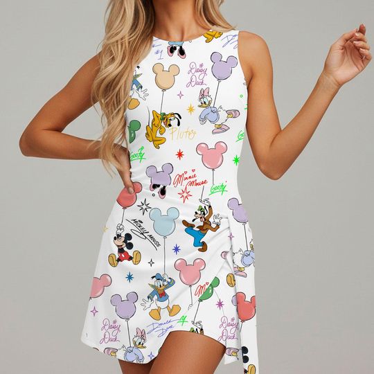 Discover Mickey Minni Friend Balloon Signatures Tennis Dress Skirt,  Mickey & Co Shirt, Disney Friends Dress, Disney Tennis Dress Skirt