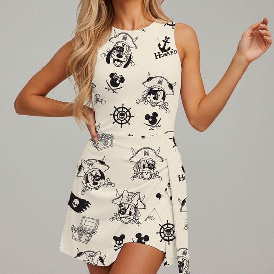 Minnie Mickey Donald Pluto Daisy Pirate Tennis Dress Skirt,  Pirate Disney Cruise Trip, Disney Athletic Skirt, Disney Tennis Dress Skirt