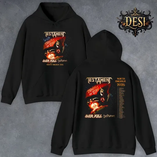 Discover Testament Thrash Of The Titans North America Tour 2026 Double Sided Hoodie