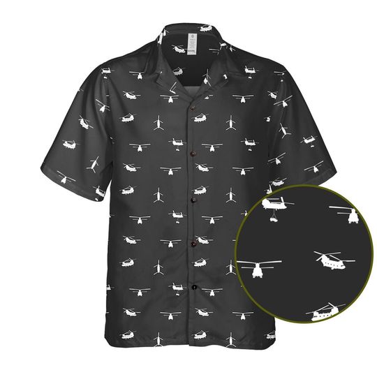 Discover Ch-47 Chinook Helicopter Hawaiian Shirt | Military Aviation Button-Up | Pilot & Aviation Lover Gift