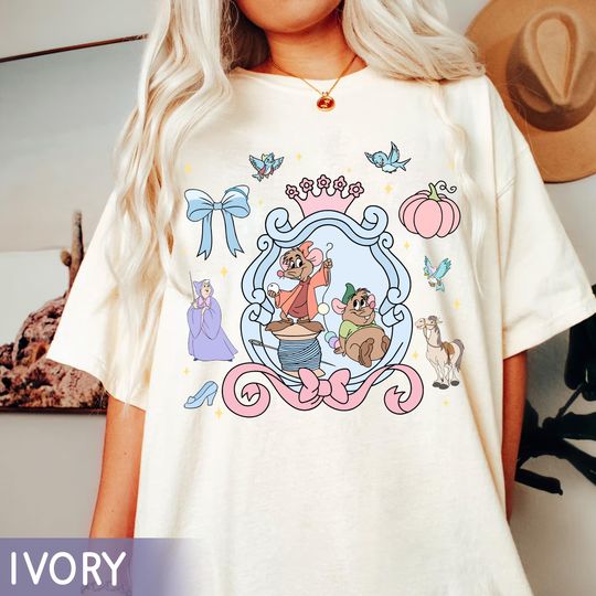 Discover Disney Cinde 75th Anniversary T-Shirt, Coquette Gus and Jaq Tee, Fairy Godmother & Sewing Mouse Graphic, Disneyland Trip Matching Shirt