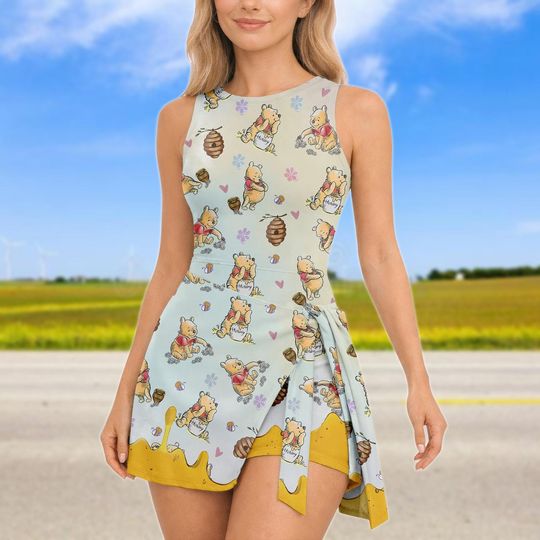 Discover Retro Pooh With Honey Tennis Dress Skirt, Winnie The Pooh Women Dress, Disney Trip 2026 Outfit, Classic Pooh Bear Dress Skirt For Her