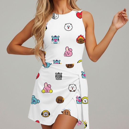 Kpop BT21 Emoji Tennis Dress Skirt, Kpop Fan Dress, Gift For Army Fan
