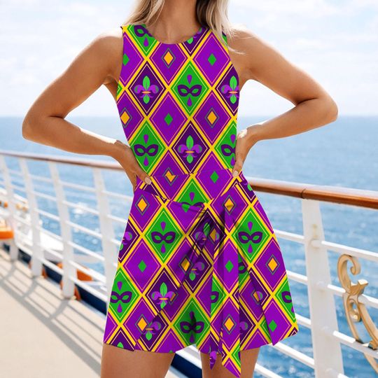 Discover Margi Gras 2026 Tennis Dress Skirt, Happy Mardi Gras Carnival Dress, Fat Tuesday Dress, Disney Tennis Dress Skirt