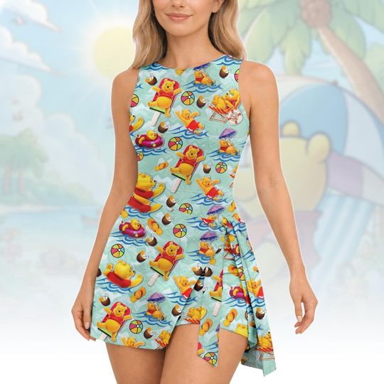 Winnie the Pooh Tennis Dress, Pooh Bear and Friends Workout Dress, Disney Cartoon Golf Skirt Dress, Magic Kingdom Pickleball Dress