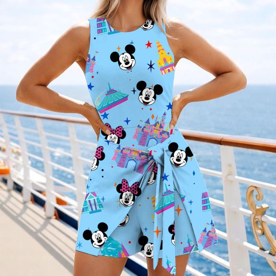 Discover Mickey Minnie Disneyland 70th Celebration  70 Years Tennis Dress Skirt, Disneyland Castle Platinum Celebration, Disney Tennis Dress Skirt