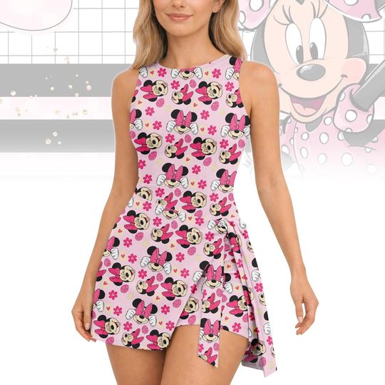 Minnie Mouse Tennis Dress Skirt for Women, Cute Cartoon Disney Minnie Valentine Sportswear