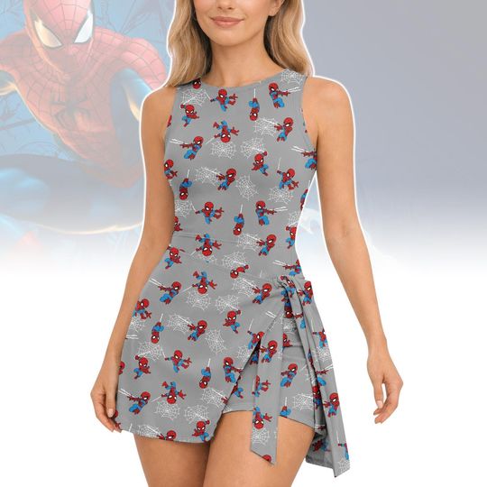 Spider-Man Tennis Dress Skirt, Superhero Web Swing Costume, Marvel Inspired Cosplay, Women’s Spider-Man Dress, Gift for Her