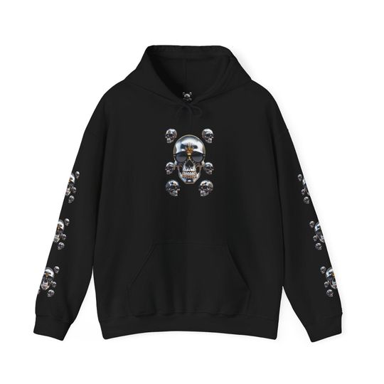 Discover Skull Cluster Hoodie | Gothic Skull Design, Sleeve Skulls, soft, warmth, bold skull artwork on chest, back, and sleeves
