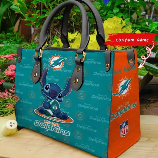 Discover Personalized Miami Football Team Dolphinss leather handbag, unisex adults