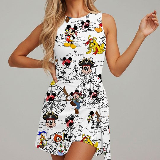 Discover Mickey Friends Donald Pluto Goofy Pirates Crew Pirate Life For Me Tennis Dress Skirt, Pirate Disney Cruise Trip, Disney Tennis Dress Skirt