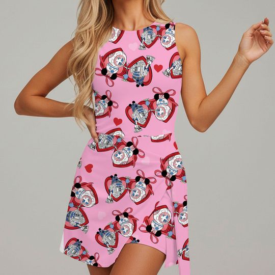 Discover Funny Droid Couple Locket Heart Star Wars Tennis Dress Skirt, Disney Couples Dress, Disney Tennis Dress Skirt