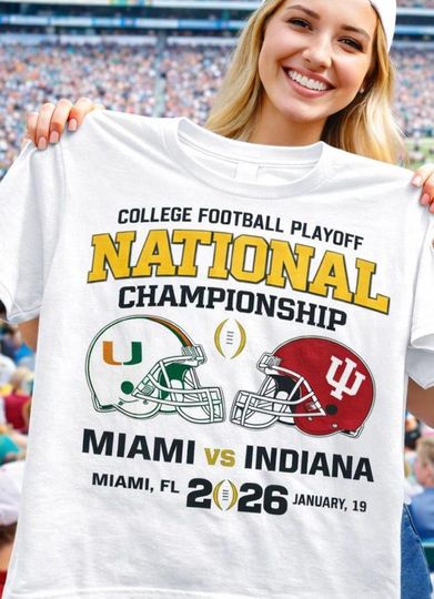 Discover Miami Hurricanes vs Indiana Hoosiers 2026 National Championship Helmet Shirt, College Football Playoff Champs Graphic Tee