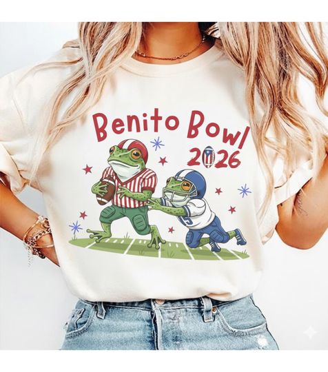 Discover Benito Bowl 2026 Frog Football Shirt  Funny Game Day Graphic Tee, Cute Sports Fan T-Shirt, Playful Football Gift