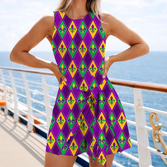 Discover Margi Gras 2026 Tennis Dress Skirt,  Happy Mardi Gras Carnival Dress, Fat Tuesday Dress, Disney Tennis Dress Skirt
